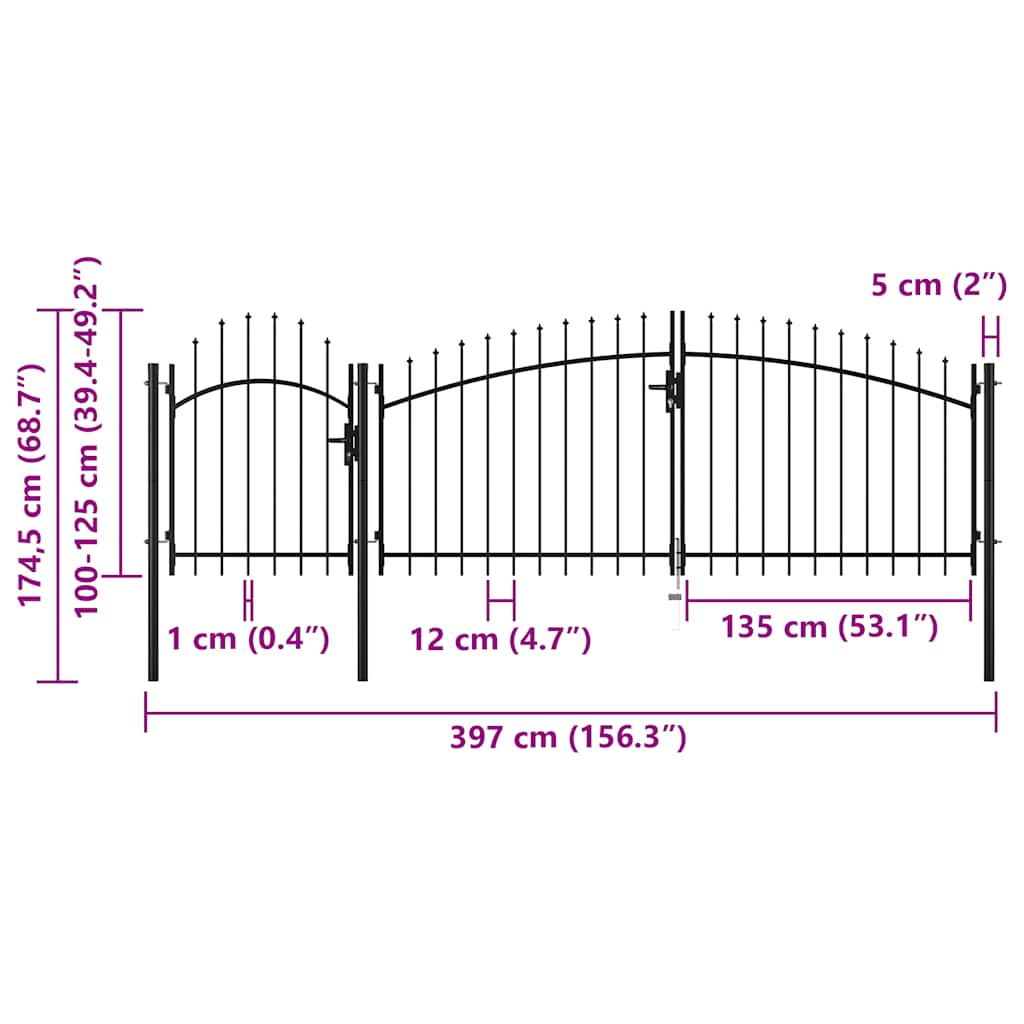 Garden Gate Woerden Steel 1.25x4 m Black