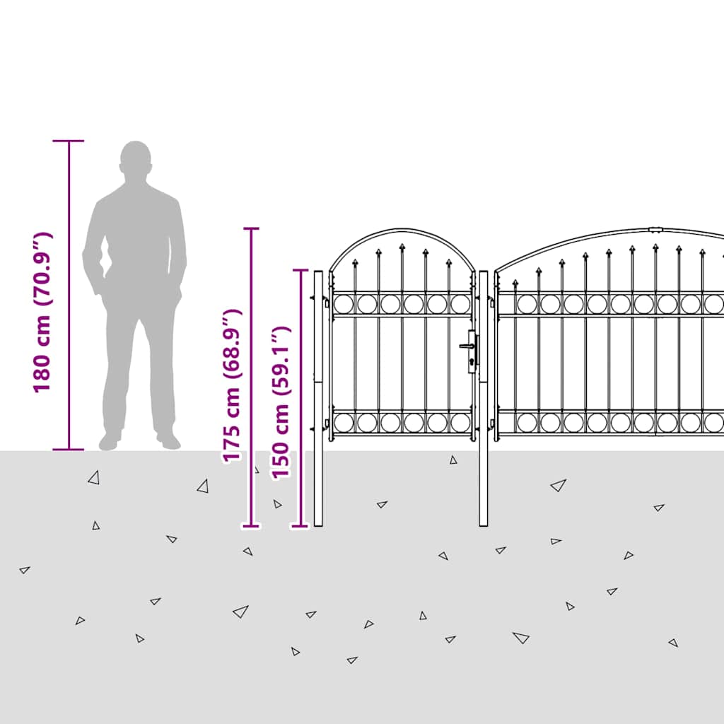 Garden Fence Gate with Arched Top Steel 1.75x5 m Black