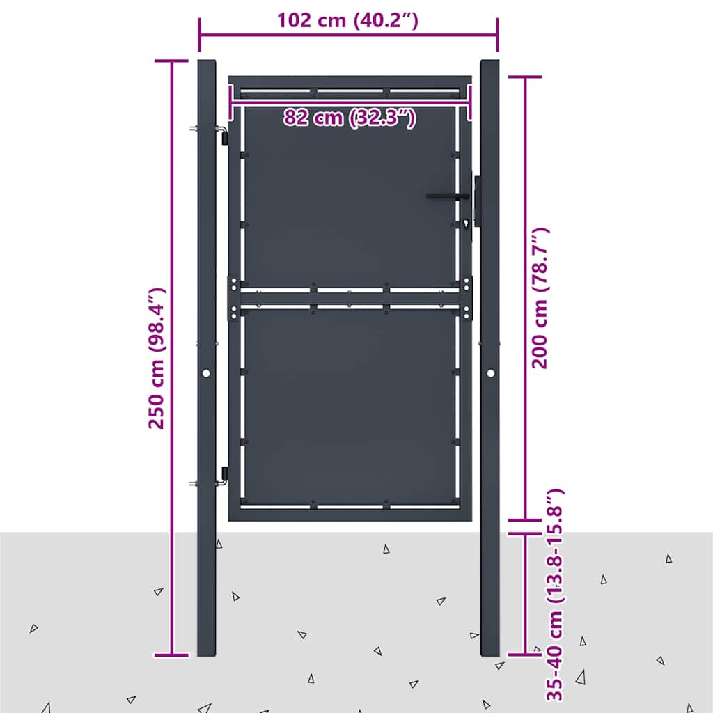 144522 vidaXL Garden Gate Steel 100x200 cm Anthracite