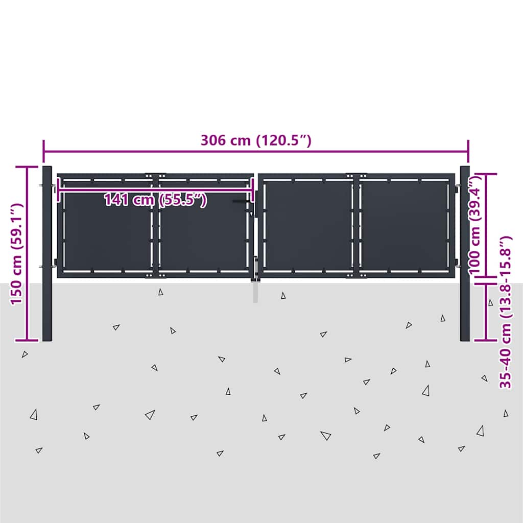 144524 vidaXL Garden Gate Steel 300x100 cm Anthracite