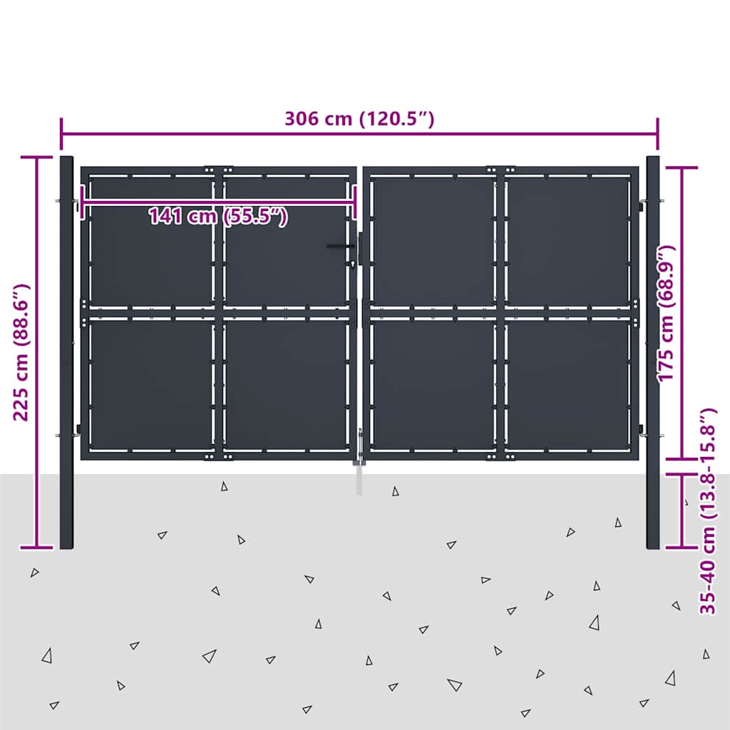 144527 vidaXL Garden Gate Steel 300x175 cm Anthracite