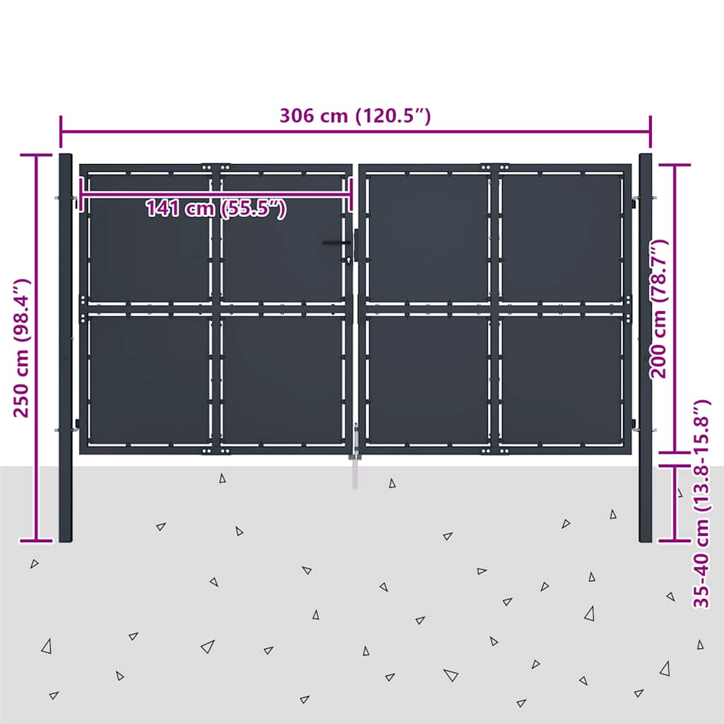 Garden Gate Steel 300x200 cm Anthracite