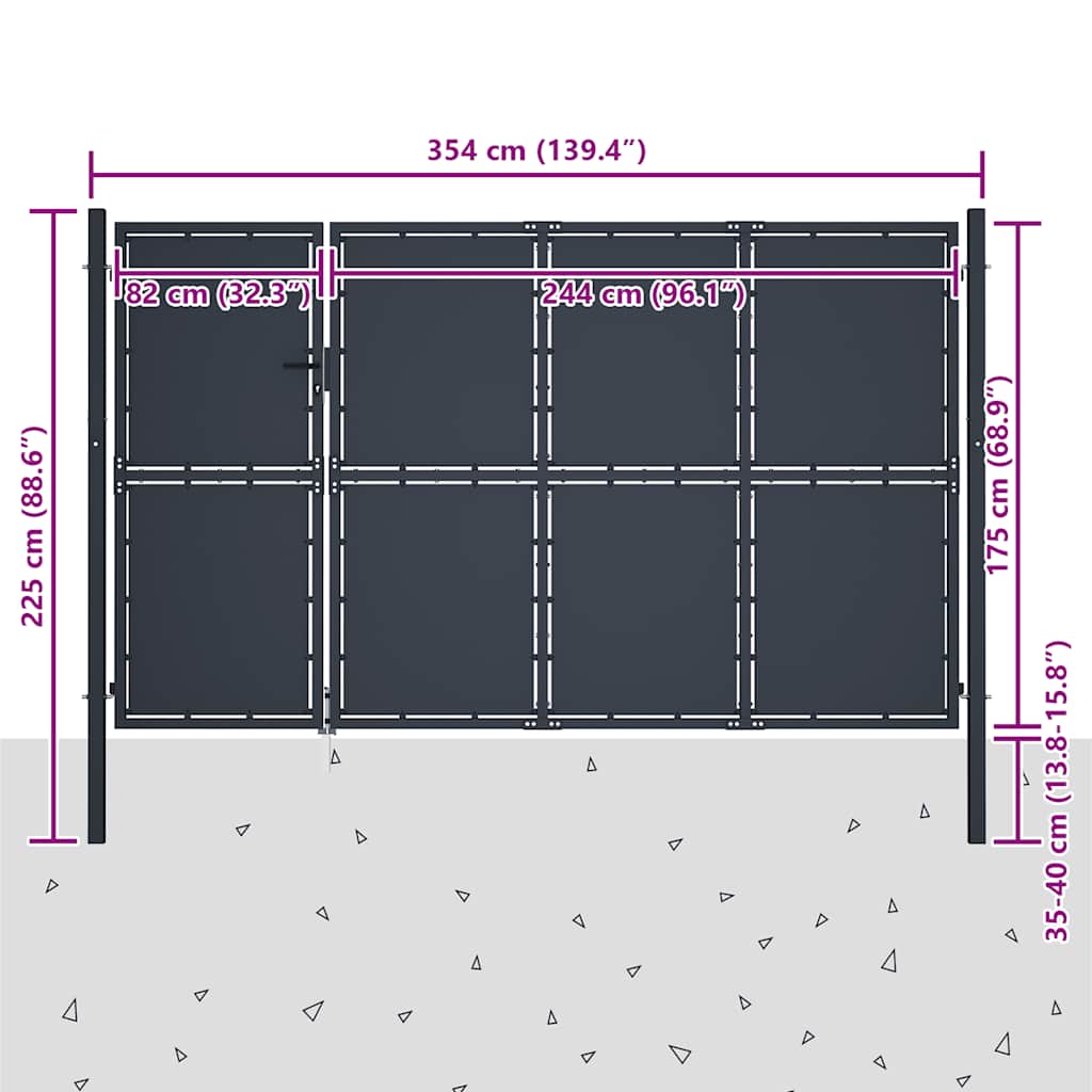 Garden Gate Steel 350x175 cm Anthracite