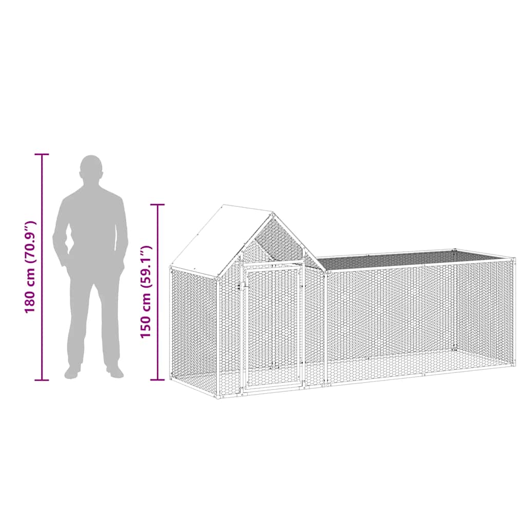 144554 vidaXL Chicken Coop 3x1x1,5 m Galvanised Steel