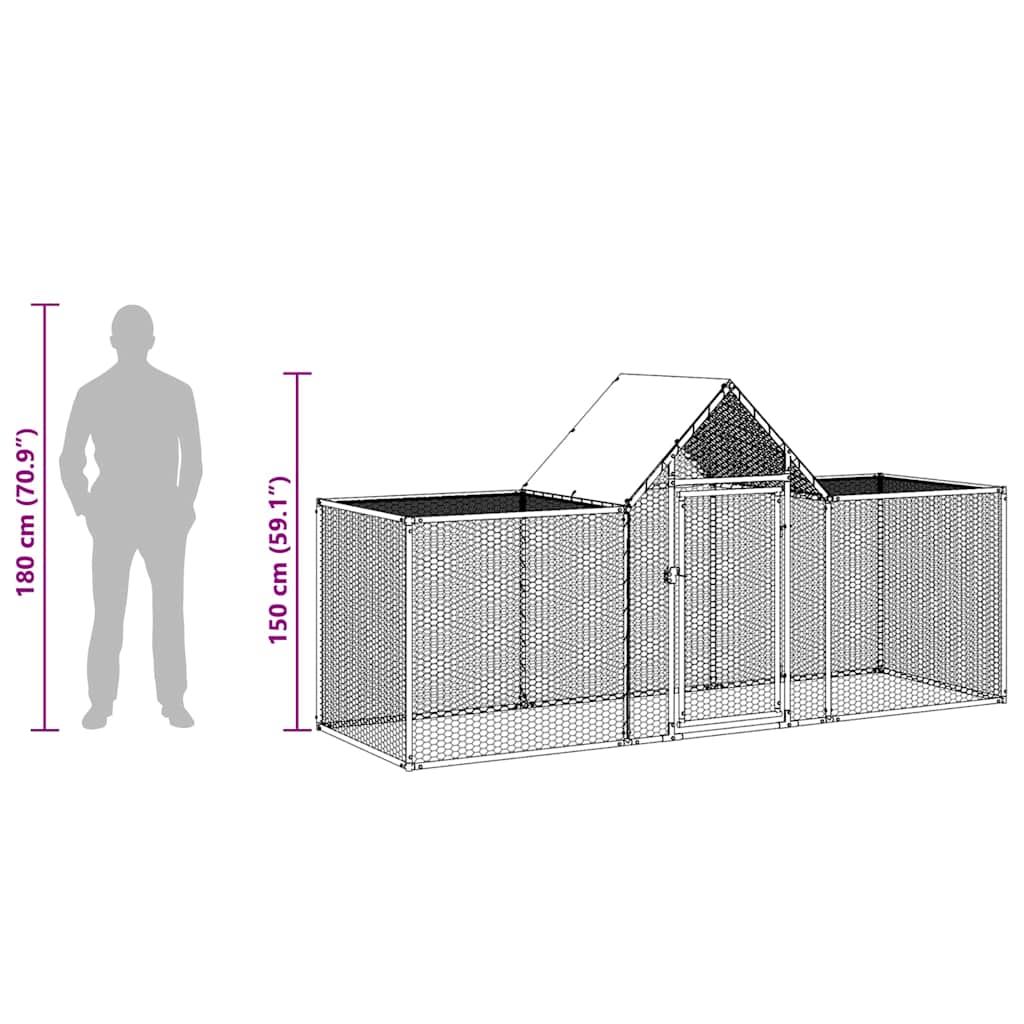 144559 vidaXL Chicken Coop 3x1x1,5 m Galvanised Steel