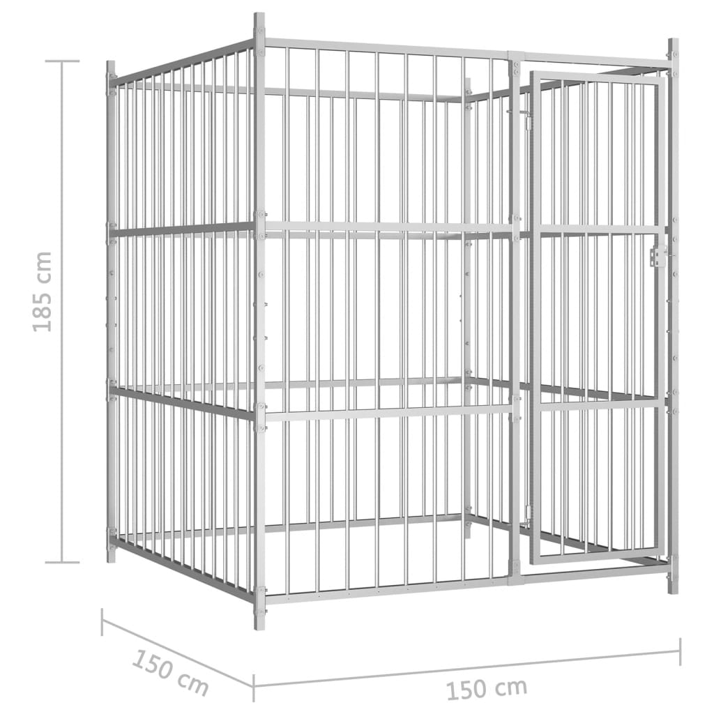 Dog Kennel | Silver | Galvanized Steel | 150x150x185 cm | Durable