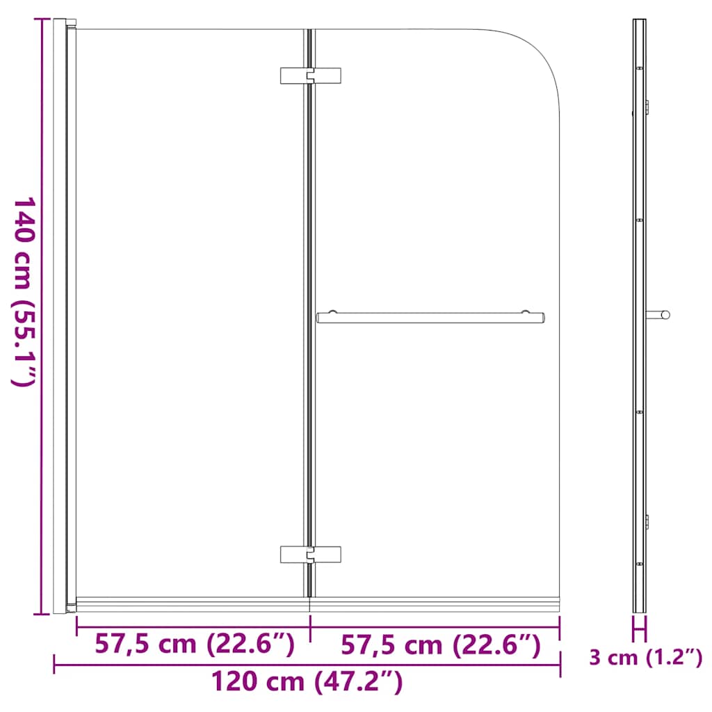 Folding Shower Enclosure 2 Panels ESG 120x140 cm