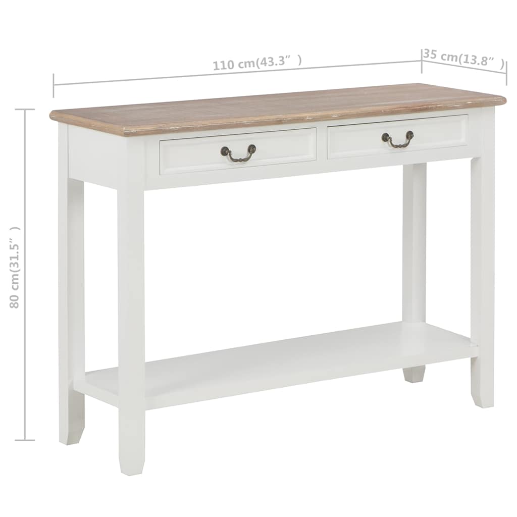 249901 vidaXL Console Table White 110x35x80 cm Wood