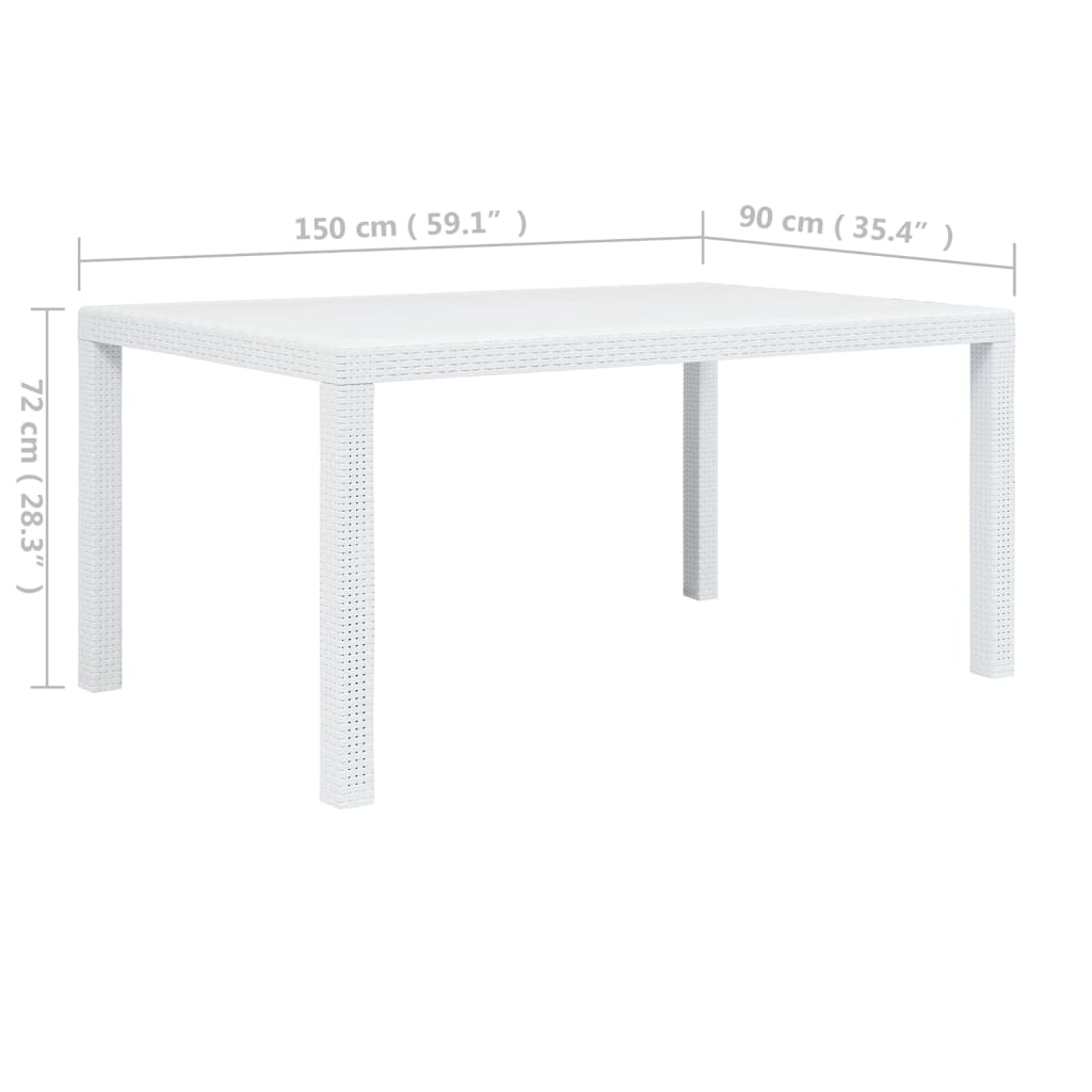45604 vidaXL Garden Table White 150x90x72 cm Plastic Rattan Look