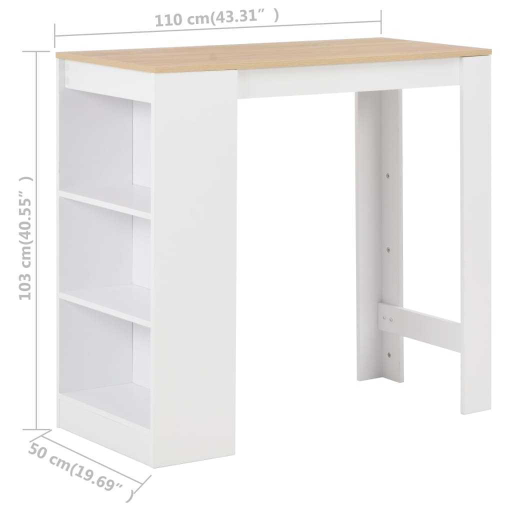 280215 vidaXL Bar Table with Shelf White 110x50x103 cm