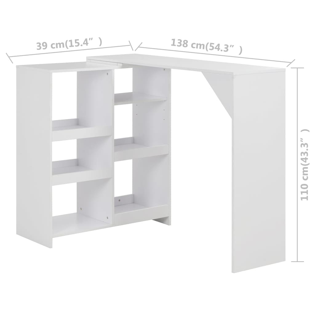 280222 vidaXL Bar Table with Moveable Shelf White 138x39x110 cm