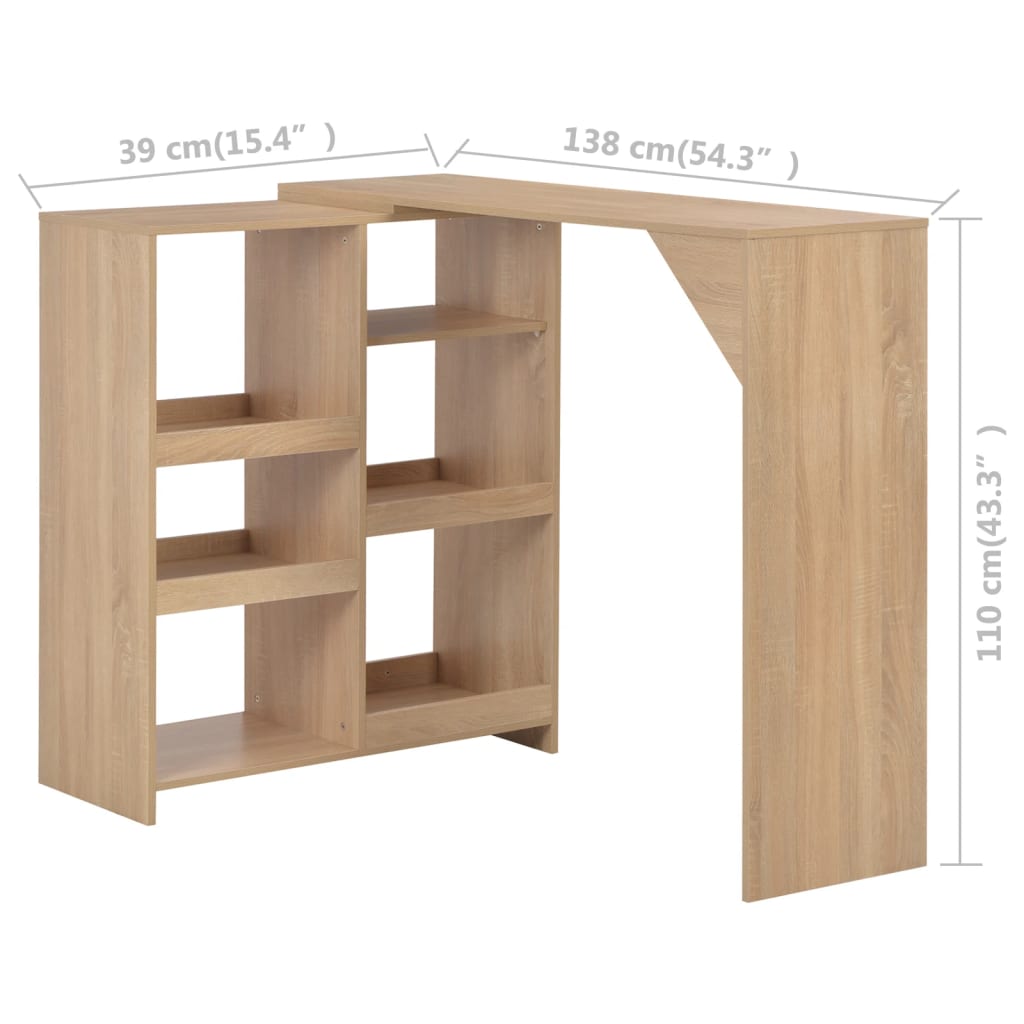 280224 vidaXL Bar Table with Moveable Shelf Oak 138x39x110 cm