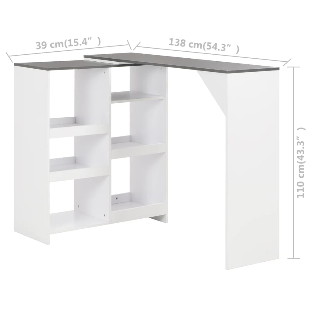 280226 vidaXL Bar Table with Moveable Shelf White 138x39x110 cm