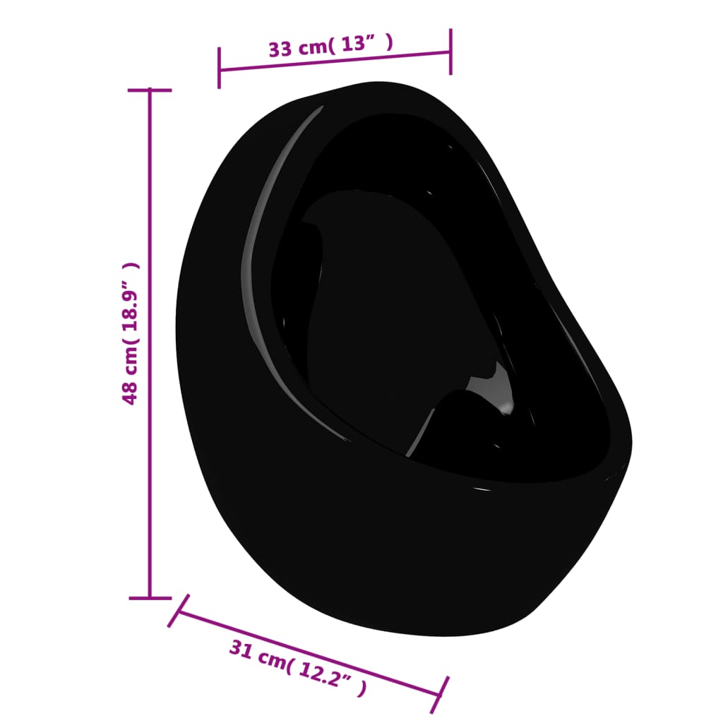 143992 vidaXL Wall Hung Urinal with Flush Valve Ceramic Black