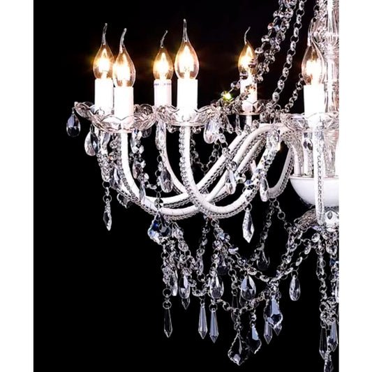 Chandelier | Crystal/White/Chrome | Metal and Glass Crystal | Large Chandelier | Crystal/White/Chrome | Metal and Glass Crystal | Large