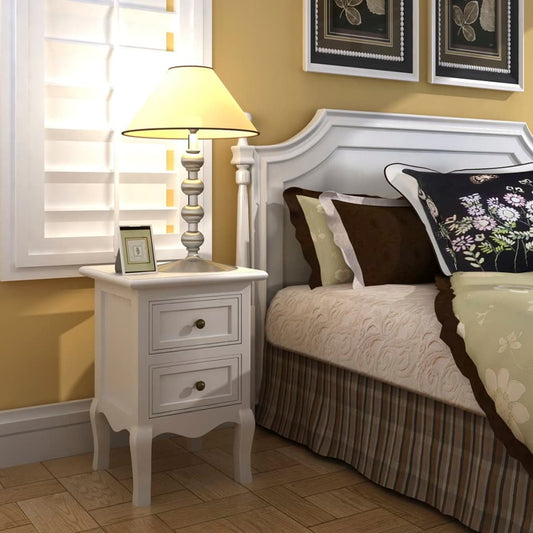 Nightstand with 2 Drawers MDF White Nightstand with 2 Drawers MDF White