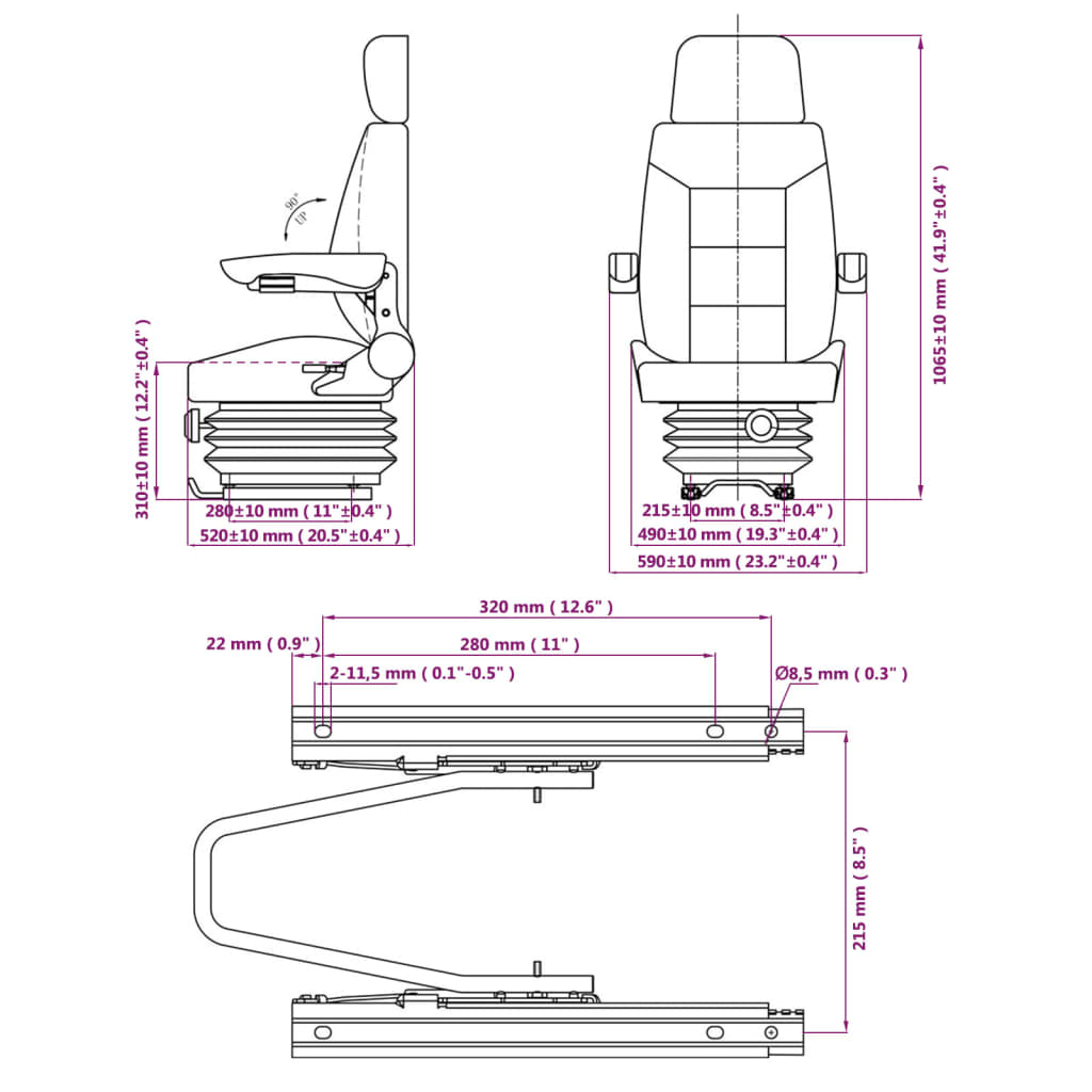 Tractor Seat | Black | Steel | Universal fit for tractors