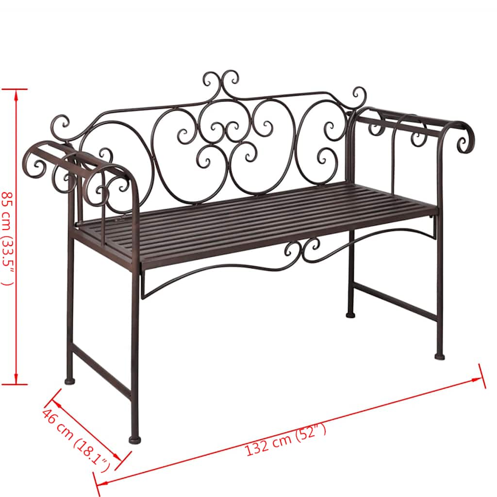 40716 vidaXL Garden Bench 132 cm Steel Antique Brown