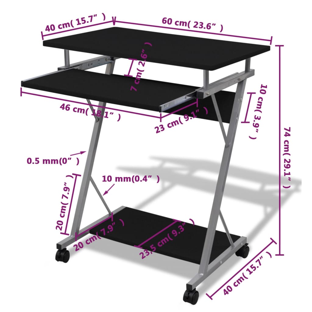 Computer Desk | Black | Particle Board, Powder-Coated Steel | Compact