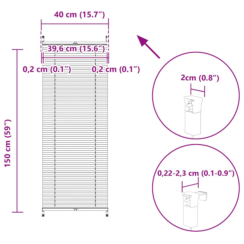 Plisse Blind 40x150cm White Pleated Blind