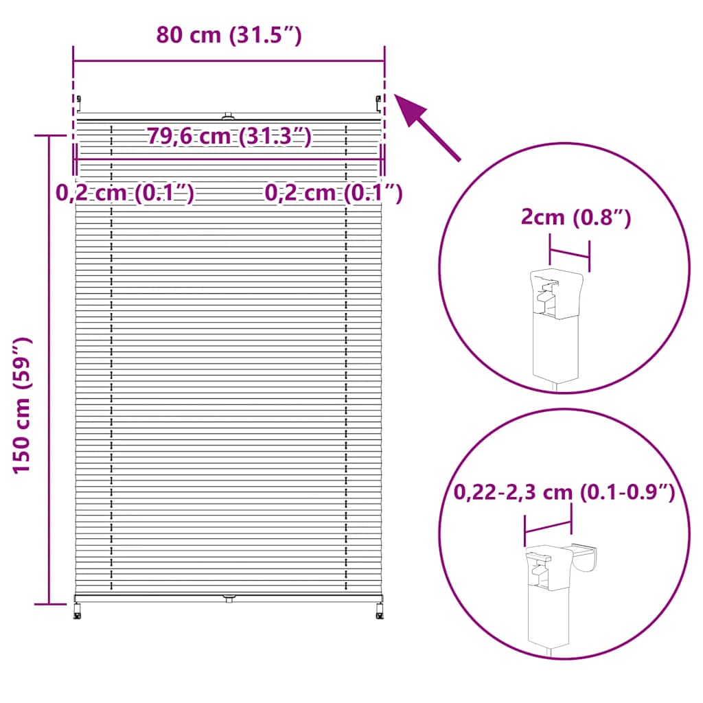 Plisse Blind 80x150cm White Pleated Blind