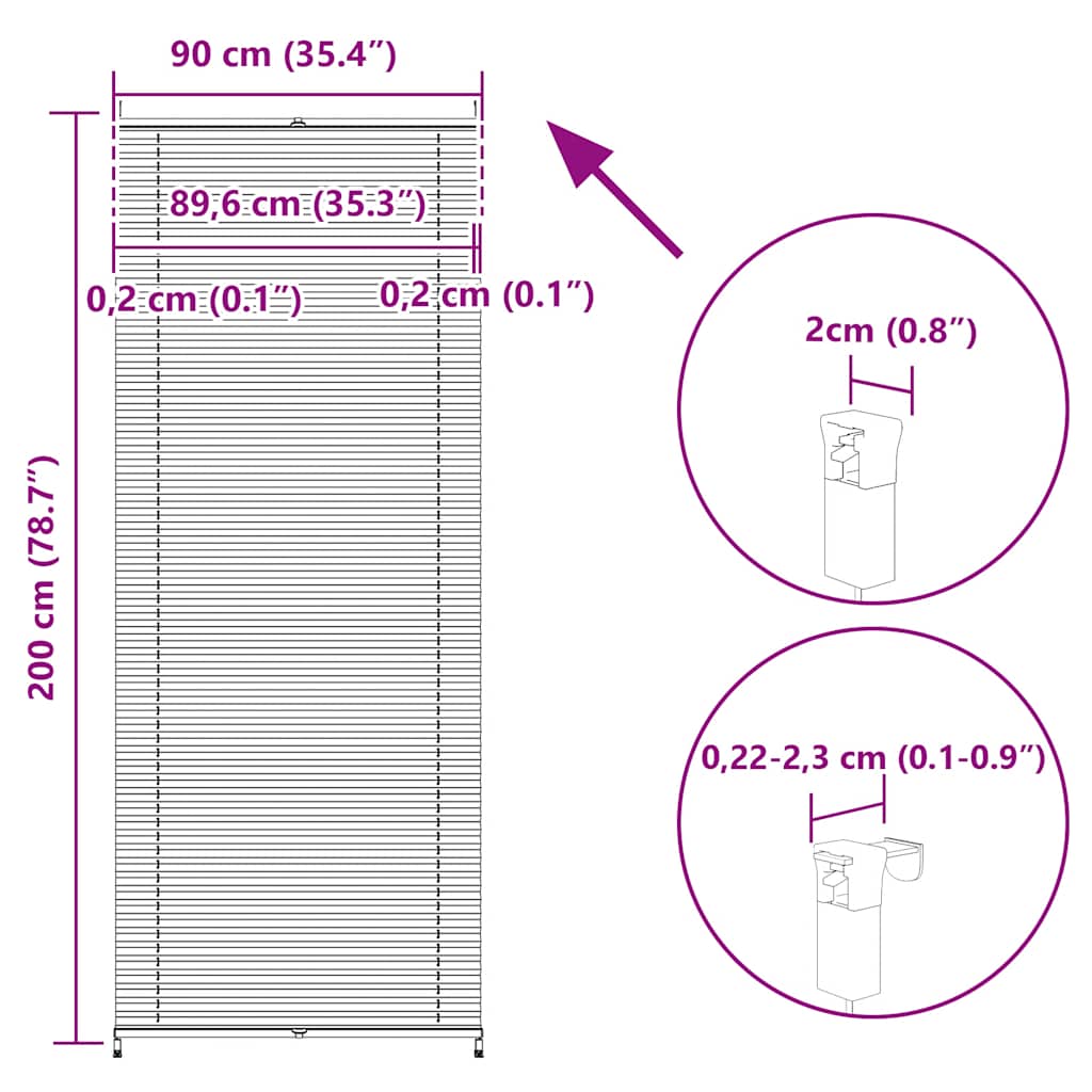 Plisse Blind 90x200cm White Pleated Blind