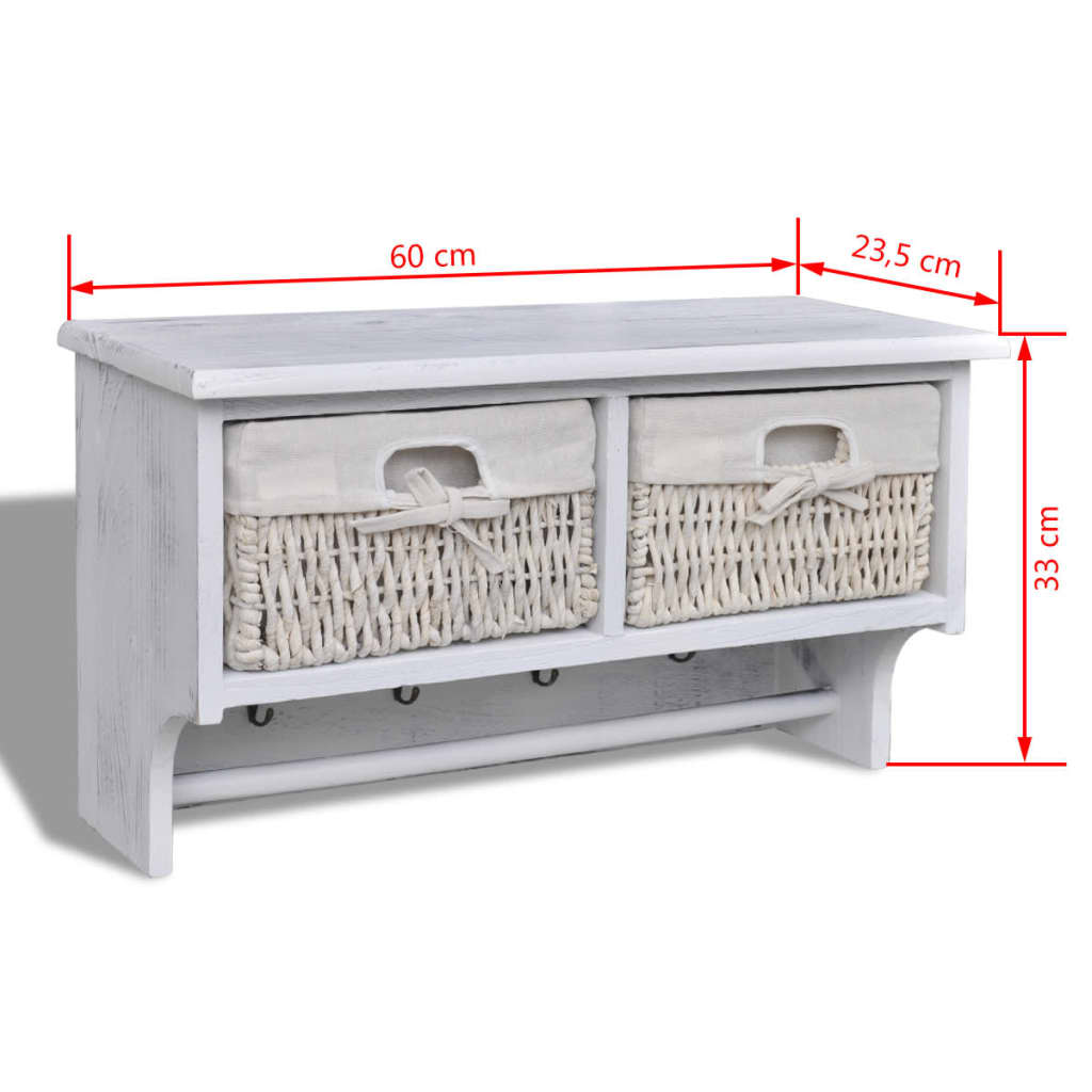 240792 vidaXL Wall Shelf White 60x23,5x33 cm Paulownia Wood