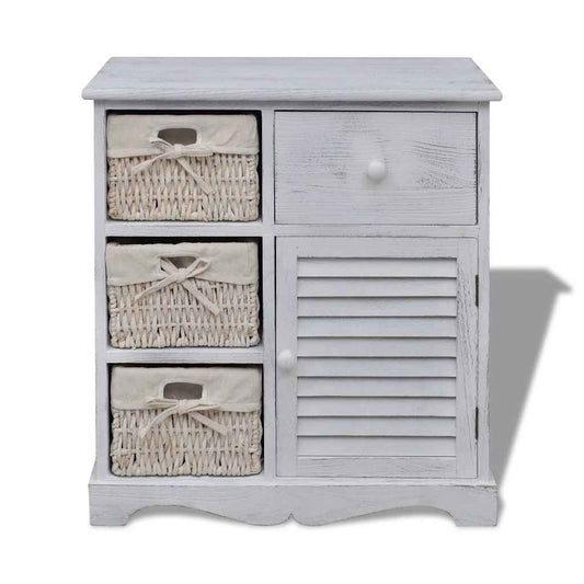 Wooden Cabinet 3 Left Weaving Baskets White Wooden Cabinet 3 Left Weaving Baskets White