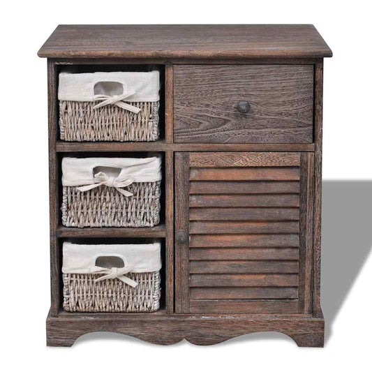 Wooden Cabinet 3 Left Weaving Baskets Brown Wooden Cabinet 3 Left Weaving Baskets Brown