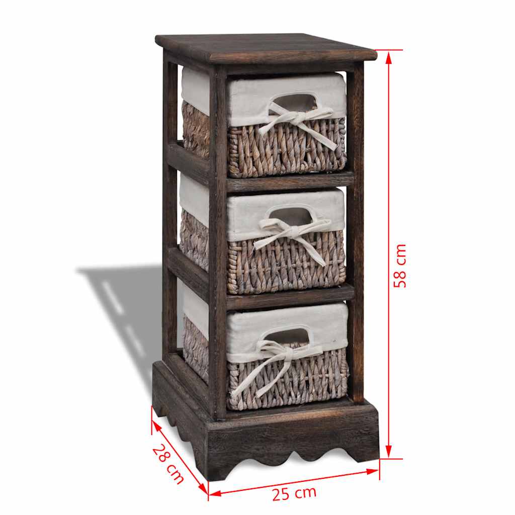 240799 vidaXL Wooden Storage Rack 3 Weaving Baskets Brown