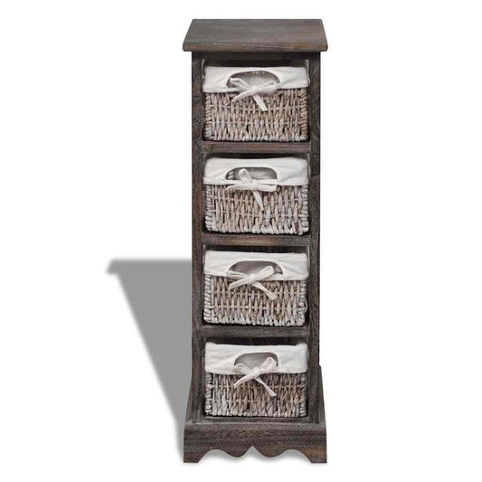 Wooden Storage Rack 4 Weaving Baskets Brown Wooden Storage Rack 4 Weaving Baskets Brown