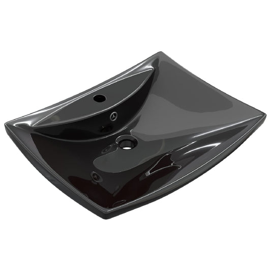 Black Luxury Ceramic Basin Rectangular with Overflow & Faucet Hole Black Luxury Ceramic Basin Rectangular with Overflow & Faucet Hole