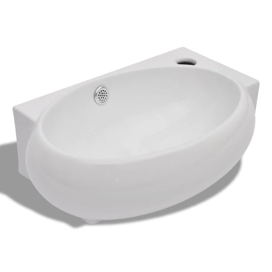 Ceramic Sink Basin Faucet & Overflow Hole Bathroom White Ceramic Sink Basin Faucet & Overflow Hole Bathroom White