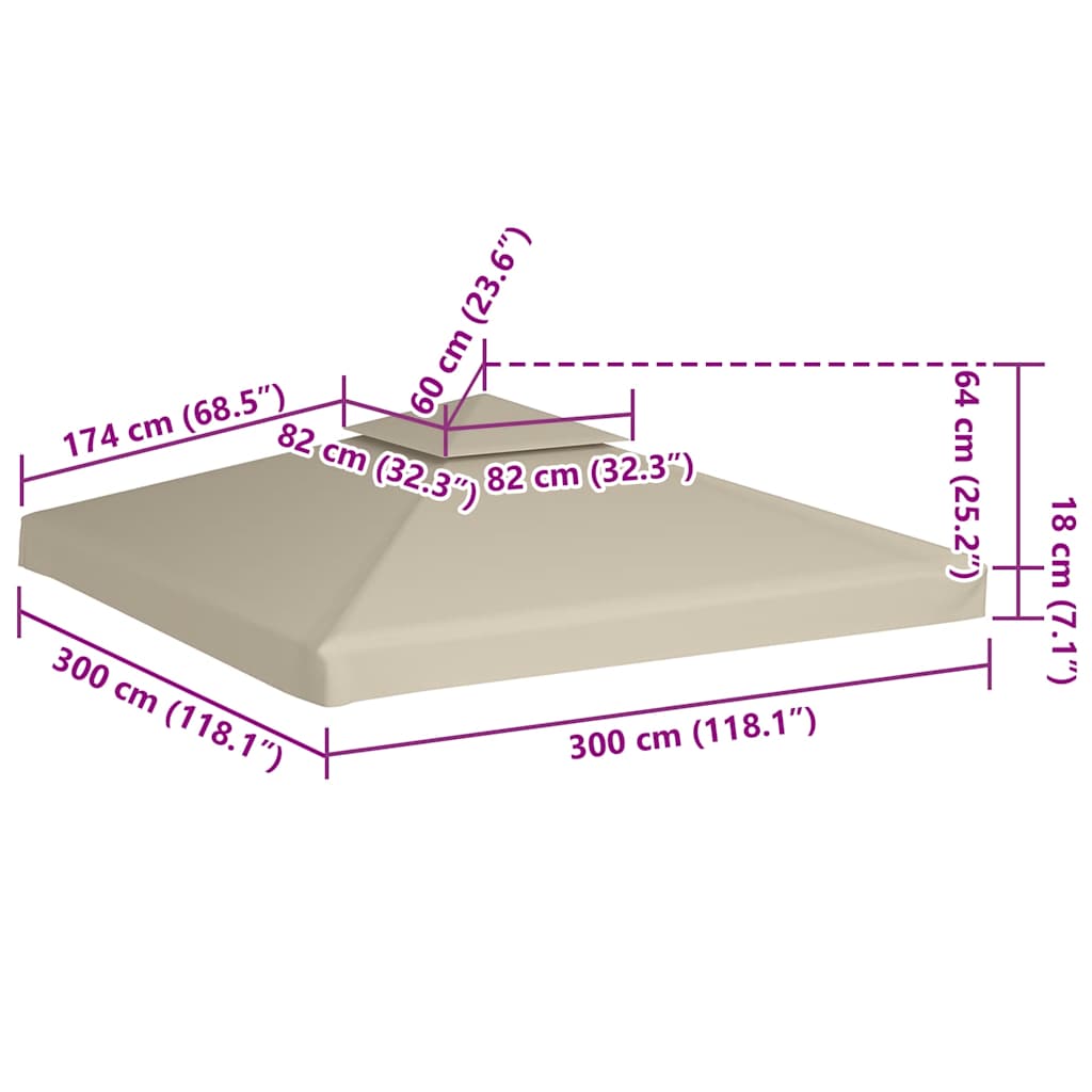 Gazebo Cover Canopy Replacement 310 g / m² Beige 3 x 3 m