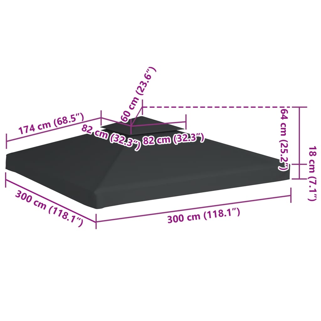 Gazebo Canopy | Dark Grey | Polyester with PVC coating | 3x3m