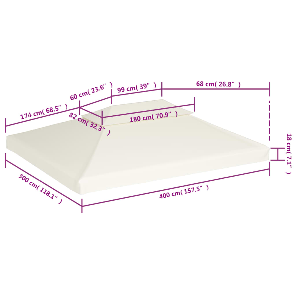 40880 vidaXL Gazebo Cover Canopy Replacement 310 g / m² Cream White 3 x 4 m