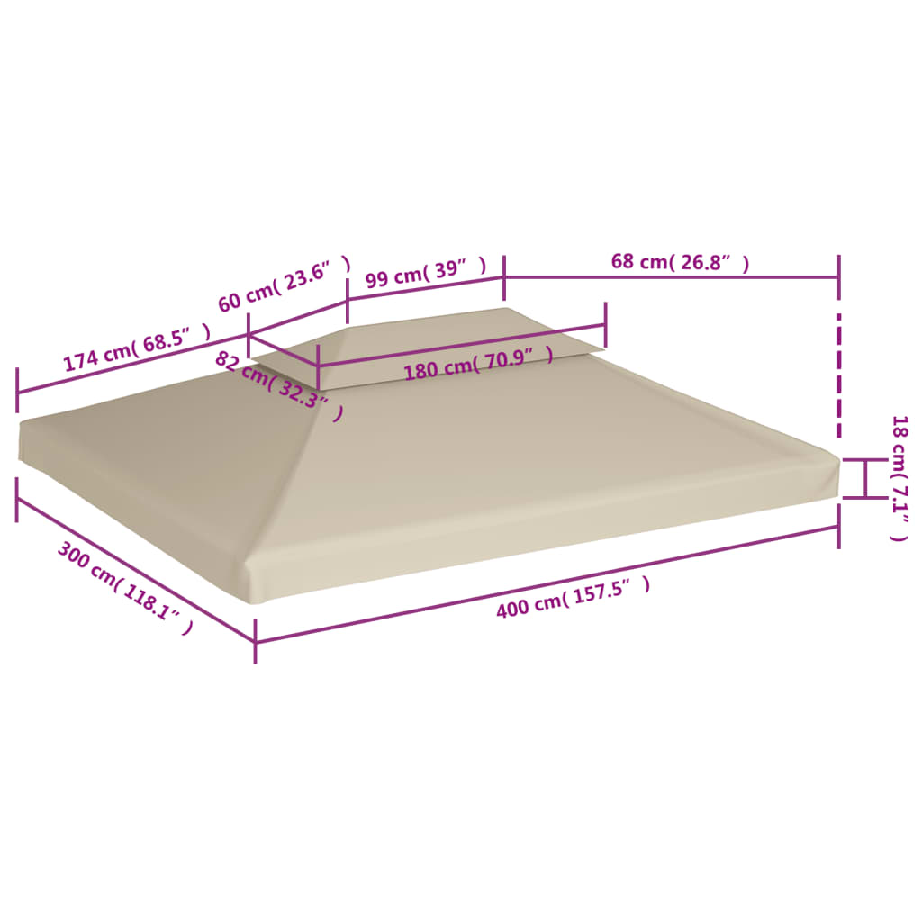 40881 vidaXL Gazebo Cover Canopy Replacement 310 g / m² Beige 3 x 4 m