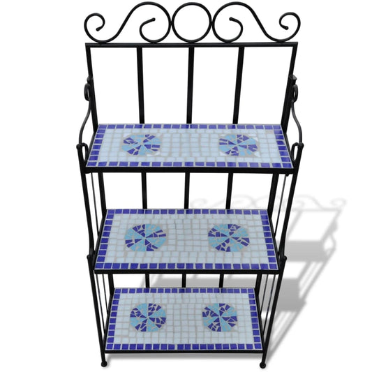 Plant Stand | Blue and white mosaic | Iron frame and ceramic tile Plant Stand | Blue and white mosaic | Iron frame and ceramic tile