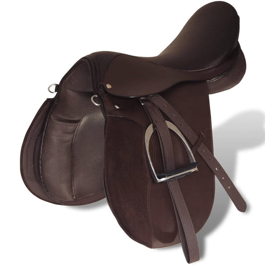 Horse Riding Saddle Set 17.5" Real Leather Brown 12 cm 5-in-1 Horse Riding Saddle Set 17.5" Real Leather Brown 12 cm 5-in-1