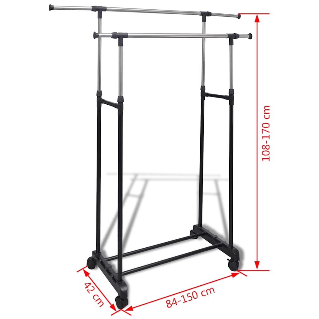 Clothes Rack | Set of 2 | Black, Silver | Stainless Steel, PP Plastic