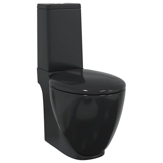 141136 vidaXL WC Ceramic Toilet Bathroom Round Toilet Bottom Water Flow Black 141136 vidaXL WC Ceramic Toilet Bathroom Round Toilet Bottom Water Flow Black