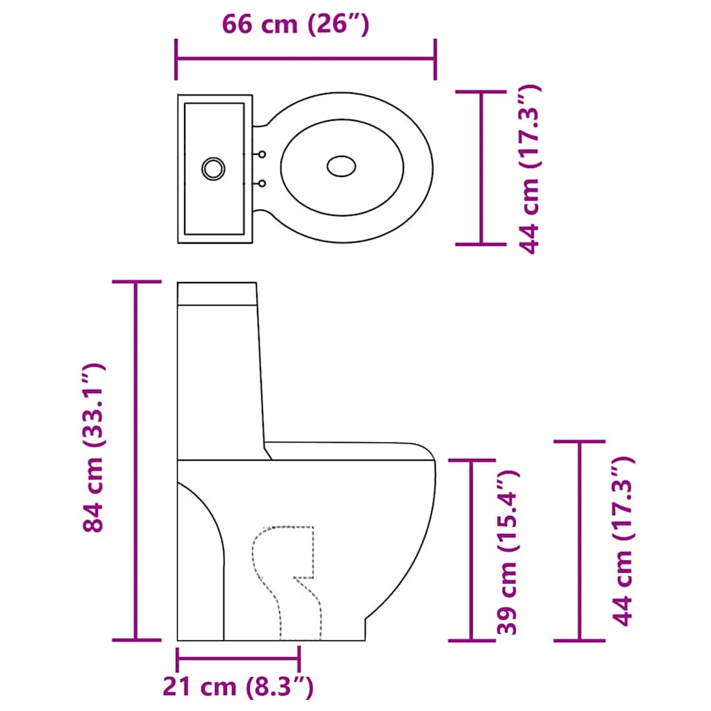 141136 vidaXL WC Ceramic Toilet Bathroom Round Toilet Bottom Water Flow Black