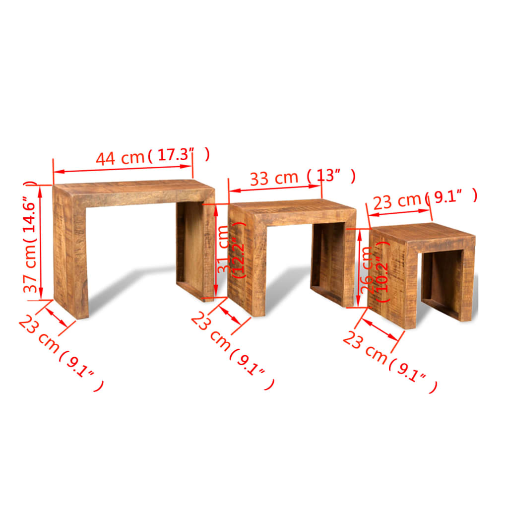 241130 vidaXL Nesting Table Set 3 Pieces Solid Mango Wood