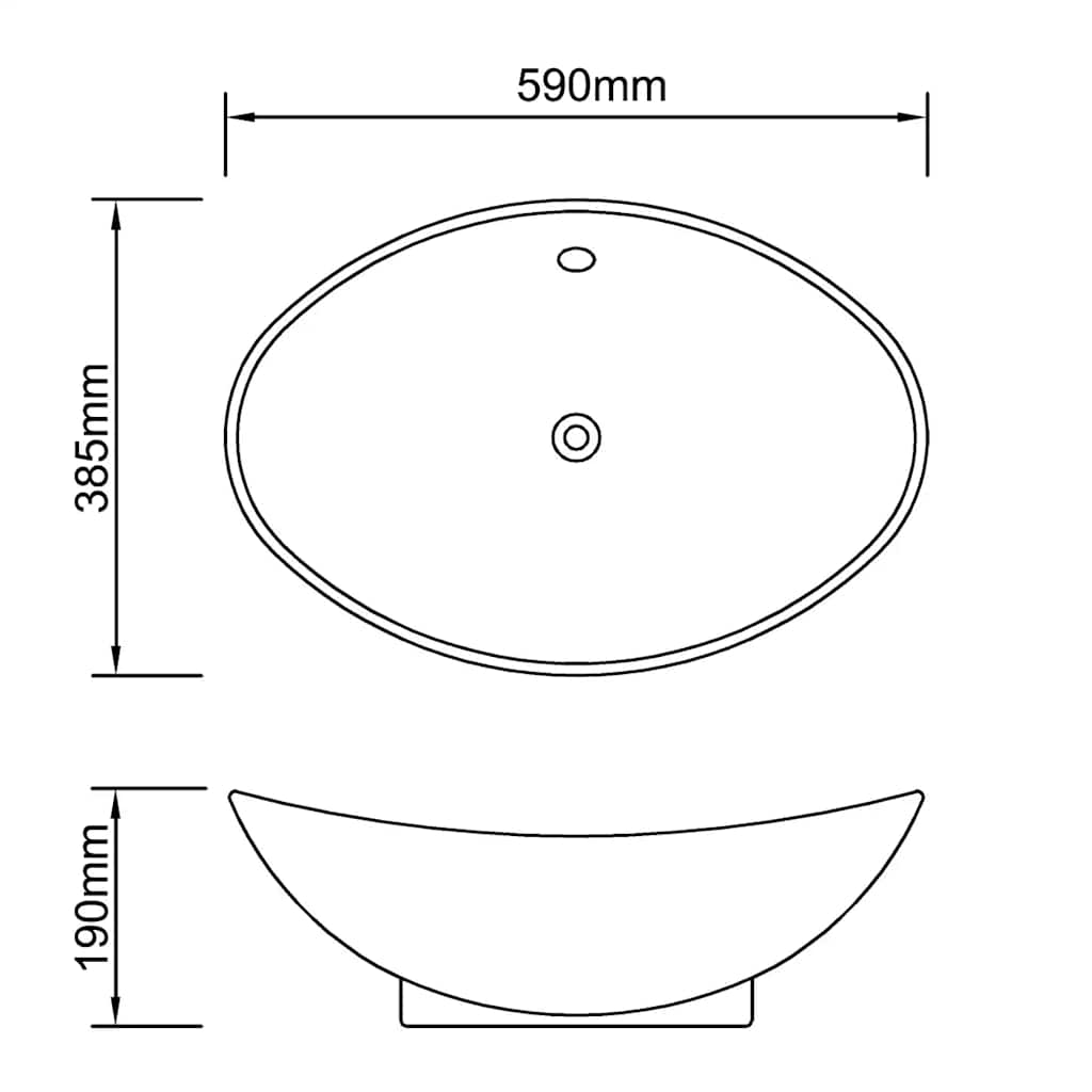 140680 Black Luxury Ceramic Basin Oval with Overflow 59 x 38,5 cm