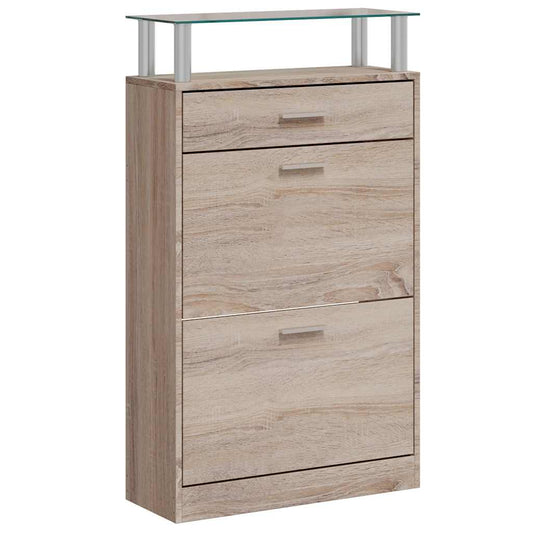 Shoe Cabinet with a Drawer and a Top Glass Shelf Wood Oak Look Shoe Cabinet with a Drawer and a Top Glass Shelf Wood Oak Look