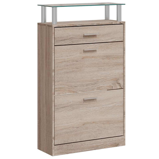 241245 vidaXL Shoe Cabinet with a Drawer and a Top Glass Shelf Wood Oak Look 241245 vidaXL Shoe Cabinet with a Drawer and a Top Glass Shelf Wood Oak Look