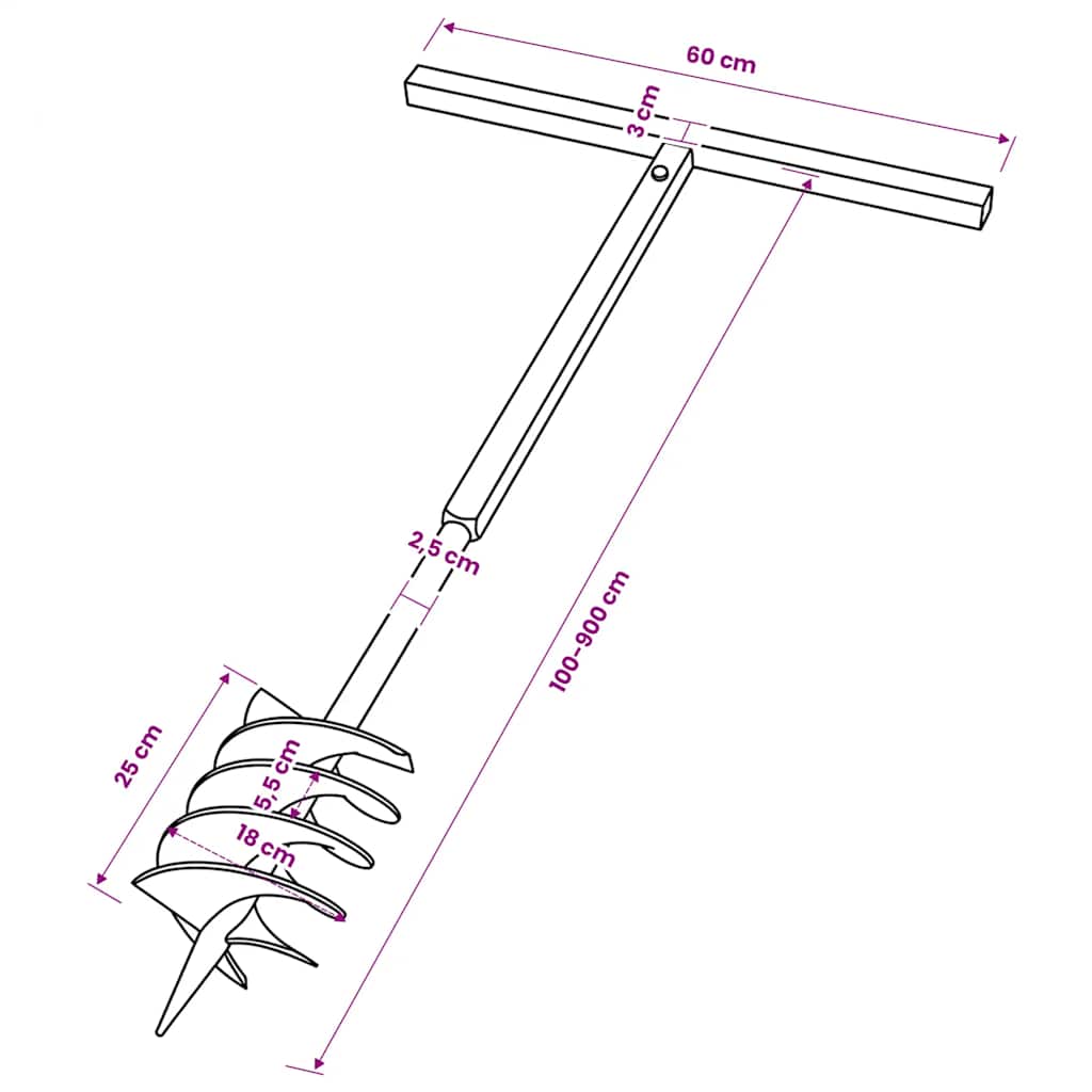 Ground Drill with Handle 180 mm with Extension Tube 9 m Steel