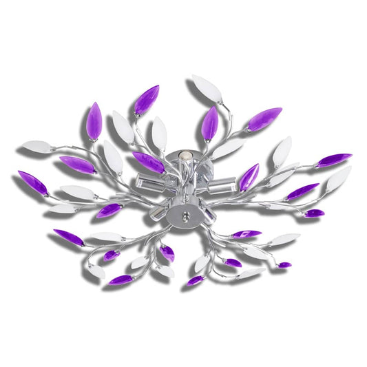Purple&White Ceiling Lamp Acrylic Crystal Leaf Arms for 5 E14 Bulbs Purple&White Ceiling Lamp Acrylic Crystal Leaf Arms for 5 E14 Bulbs