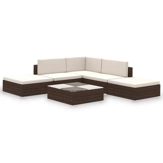 6 Piece Garden Lounge Set with Cushions Poly Rattan Brown 6 Piece Garden Lounge Set with Cushions Poly Rattan Brown