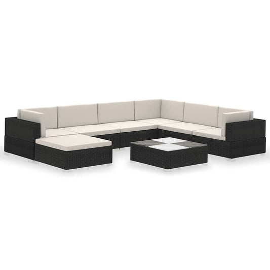 8 Piece Garden Lounge Set with Cushions Poly Rattan Black 8 Piece Garden Lounge Set with Cushions Poly Rattan Black